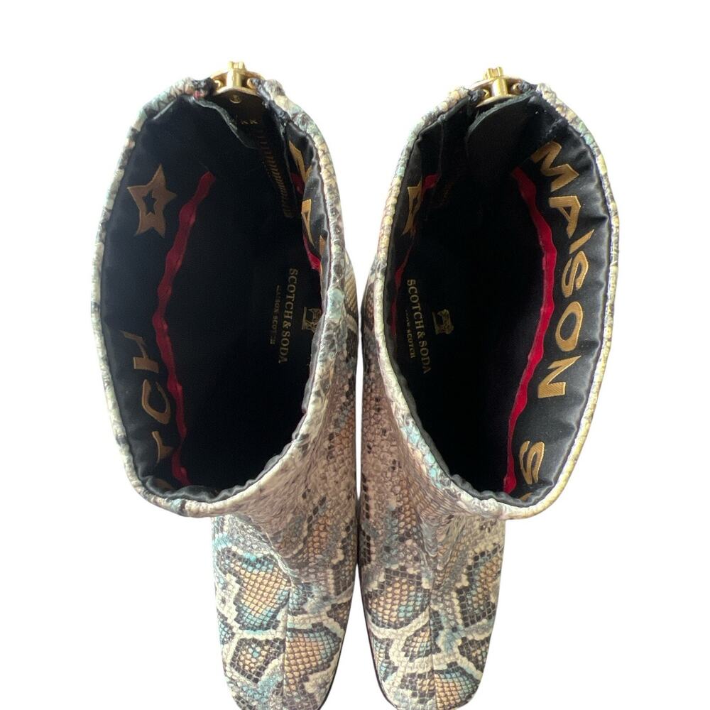 Scotch &Soda Maison Scotch Snake Print Block Heel Boots SZ 10 (Zip Back ) - Picture 5 of 7